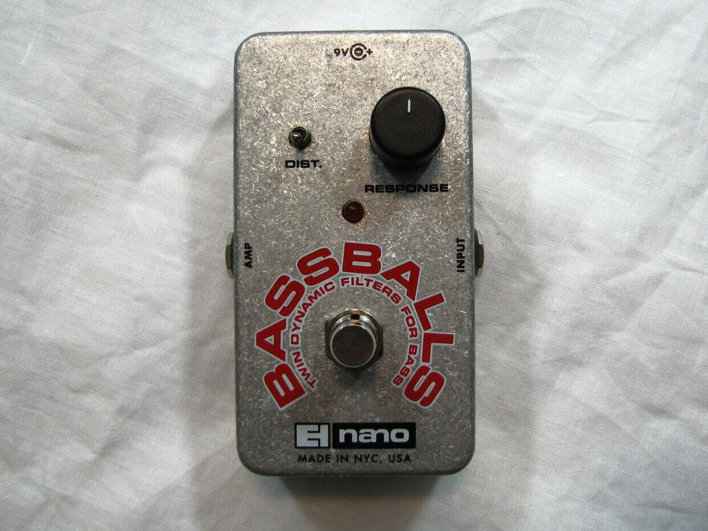 Electro-Harmonix Bassballs Nano Twin Envelope Filter pedal — top view silver enclosure