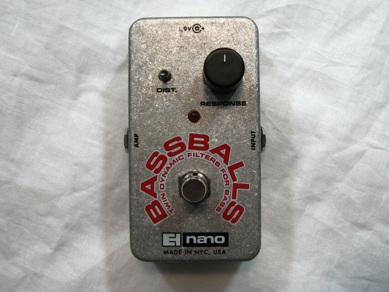 Electro-Harmonix Bassballs Nano Twin Envelope Filter pedal — top view silver enclosure