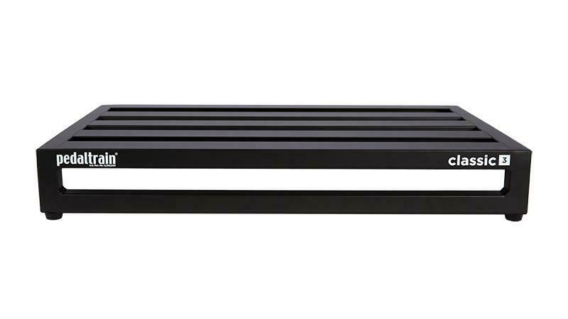 Pedaltrain Classic 3 pedal board — black five-rail frame angled view