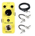 Mooer Yellow Comp optical compressor pedal — yellow enclosure with included cables