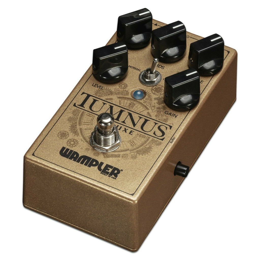 Wampler Tumnus Deluxe gold overdrive pedal side view