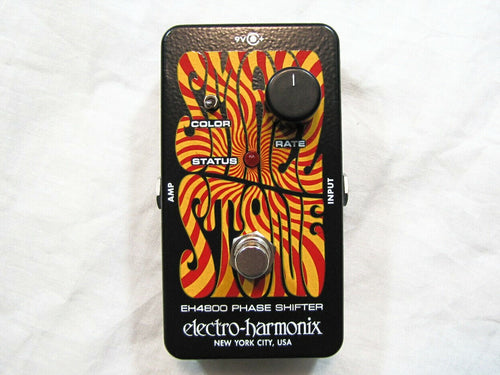 Electro-Harmonix Small Stone analog phaser pedal — black enclosure, swirl graphic, top view