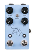 JHS Unicorn V2 uni-vibe pedal — light blue enclosure, top view with knobs