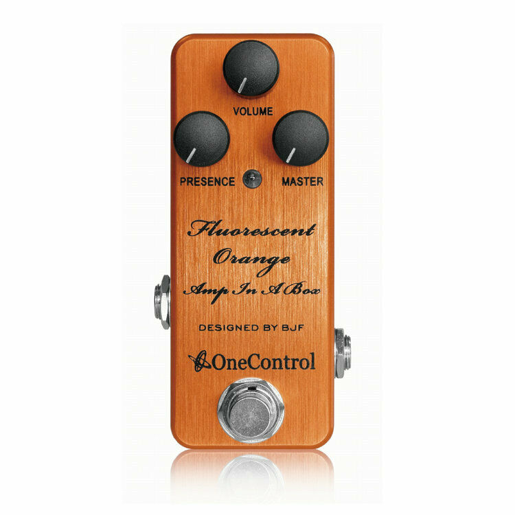 One Control Fluorescent Orange Amp In A Box overdrive preamp pedal — orange aluminum enclosure, BJF Series