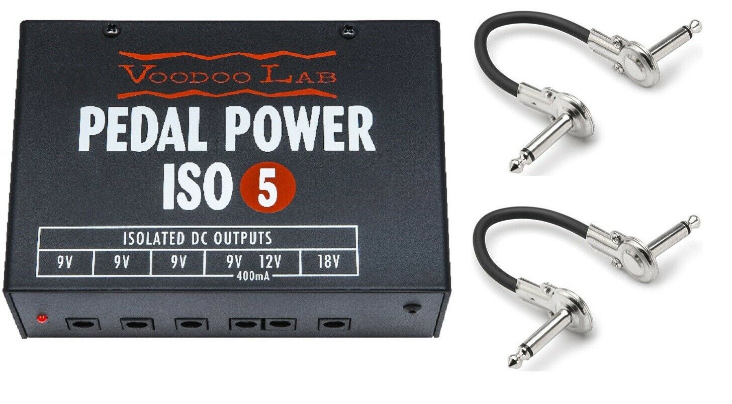 Voodoo Lab Pedal Power ISO-5 Power Supply — black enclosure with two Hosa patch cables