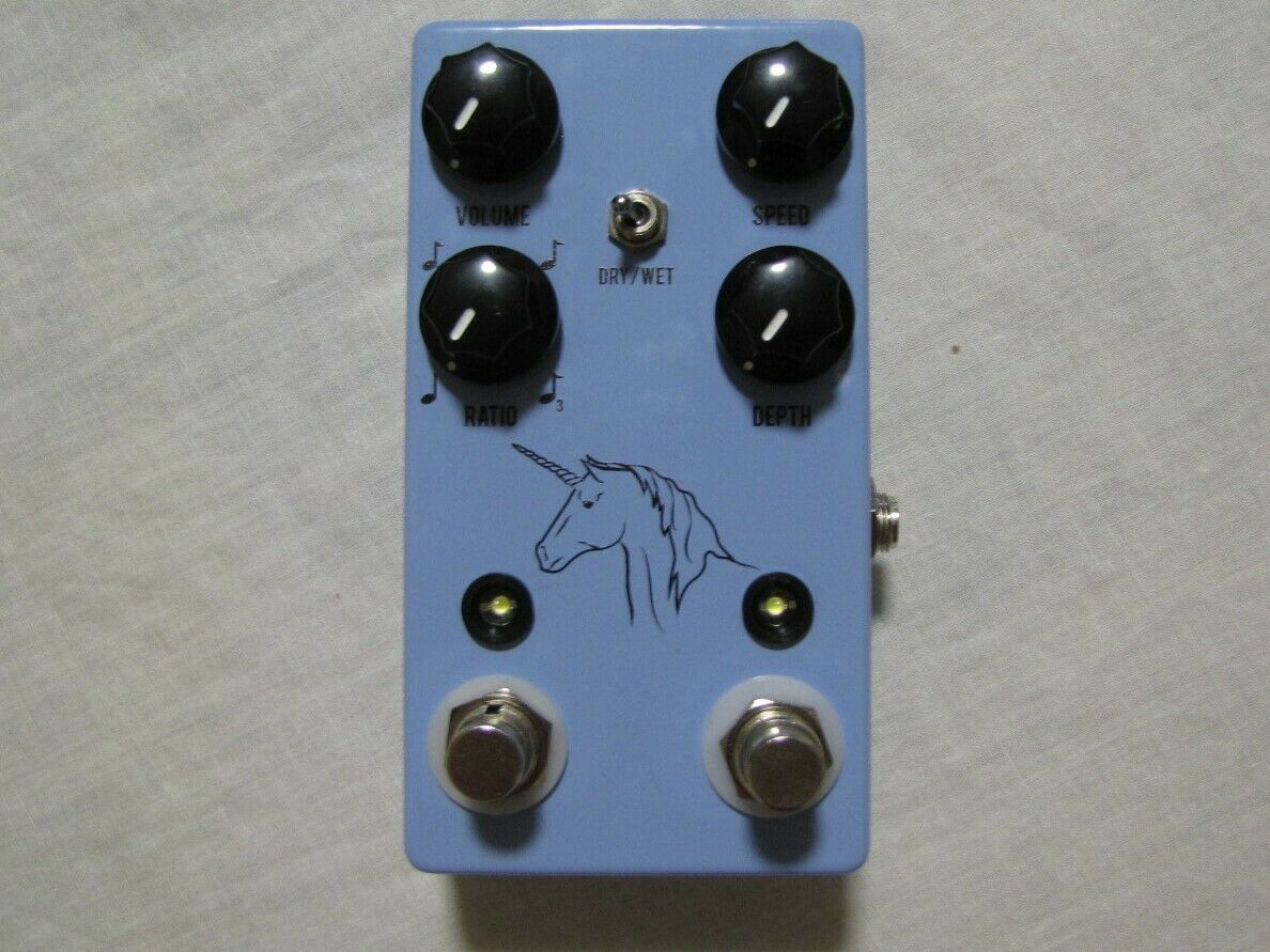 JHS Unicorn V2 analog uni-vibe pedal in light blue with unicorn graphic