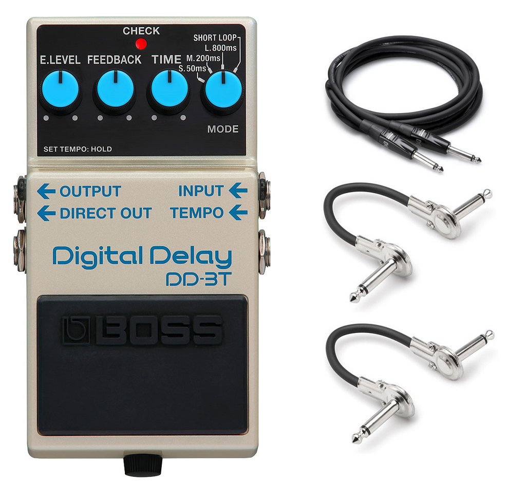 Boss DD-3T digital delay guitar pedal with included guitar and patch cables