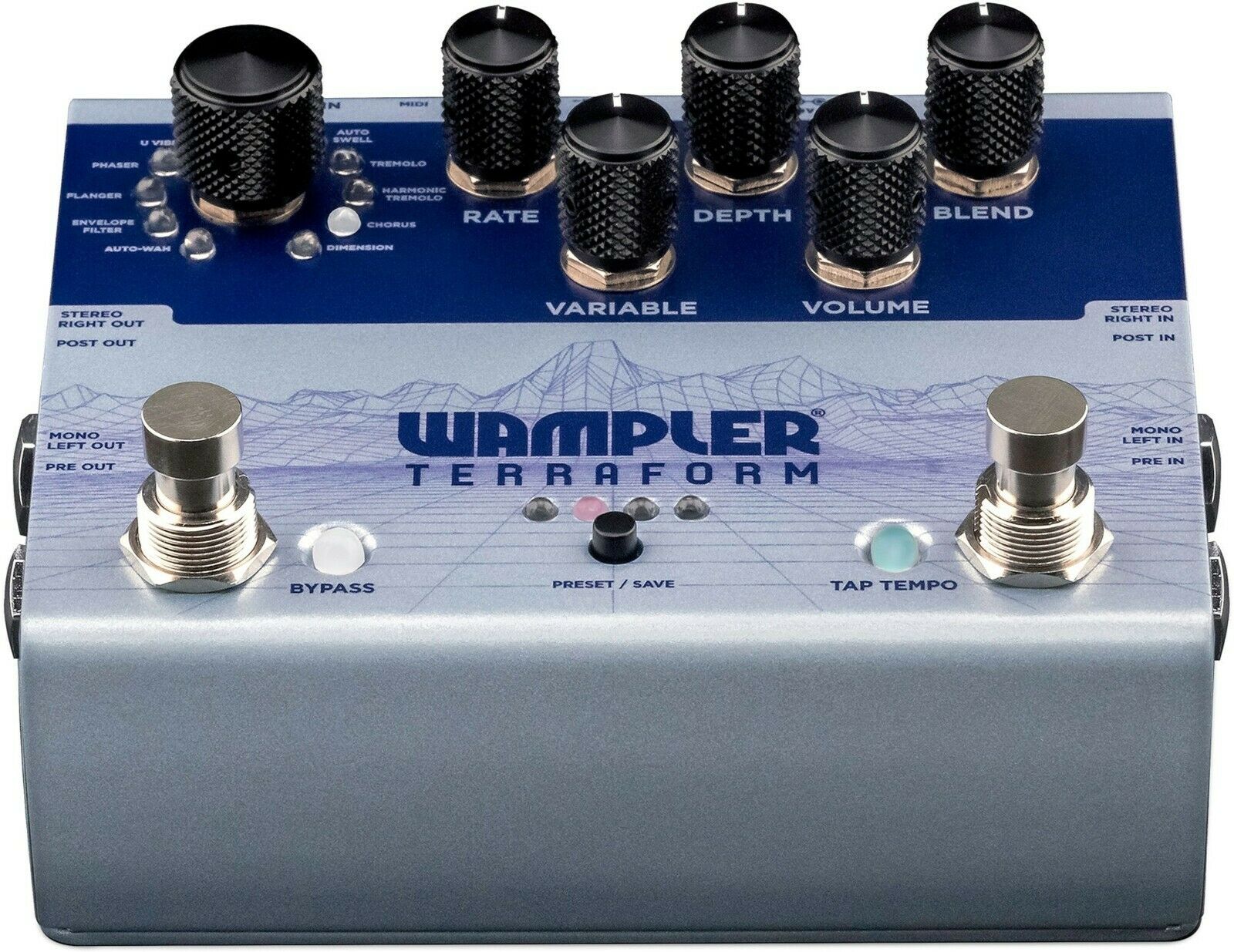 Silver Wampler Terraform modulation pedal rear view
