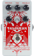 Catalinbread Talisman Plate Reverb pedal — silver enclosure with red artwork, top view