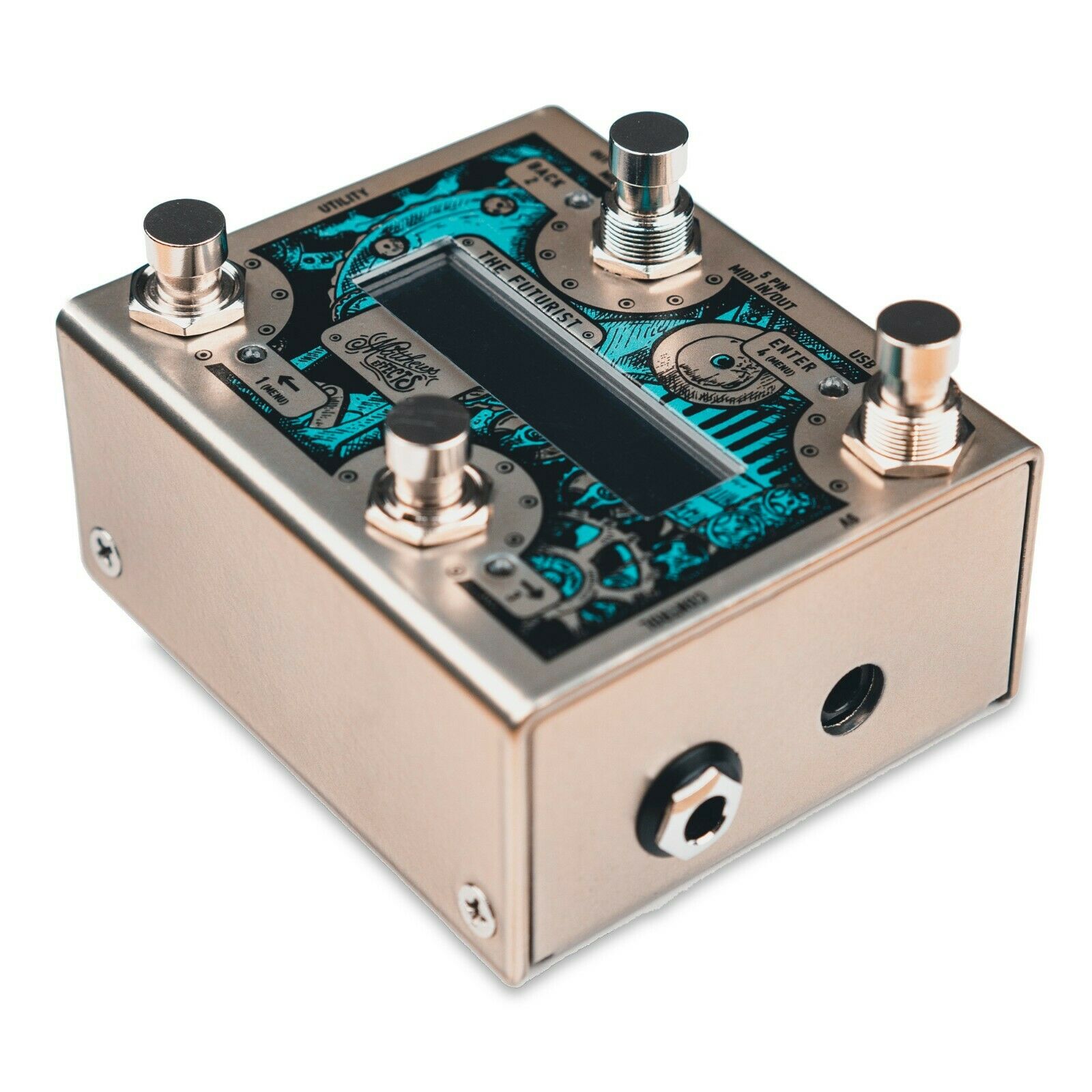 Matthews Effects The Futurist MIDI controller — footswitches and display detail