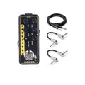 New Mooer Taxidea Taxus 014 micro preamp pedal, black and yellow, with patch cables