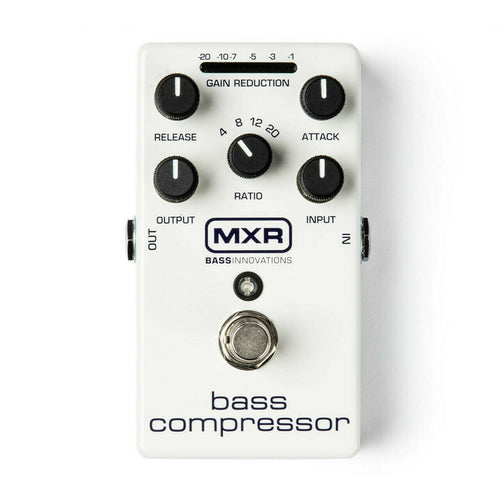 MXR M87 Bass Compressor white pedal with Attack, Release, Ratio knobs and gain LEDs