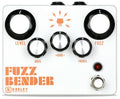 Keeley Fuzz Bender white hybrid fuzz guitar pedal with orange graphics, top view