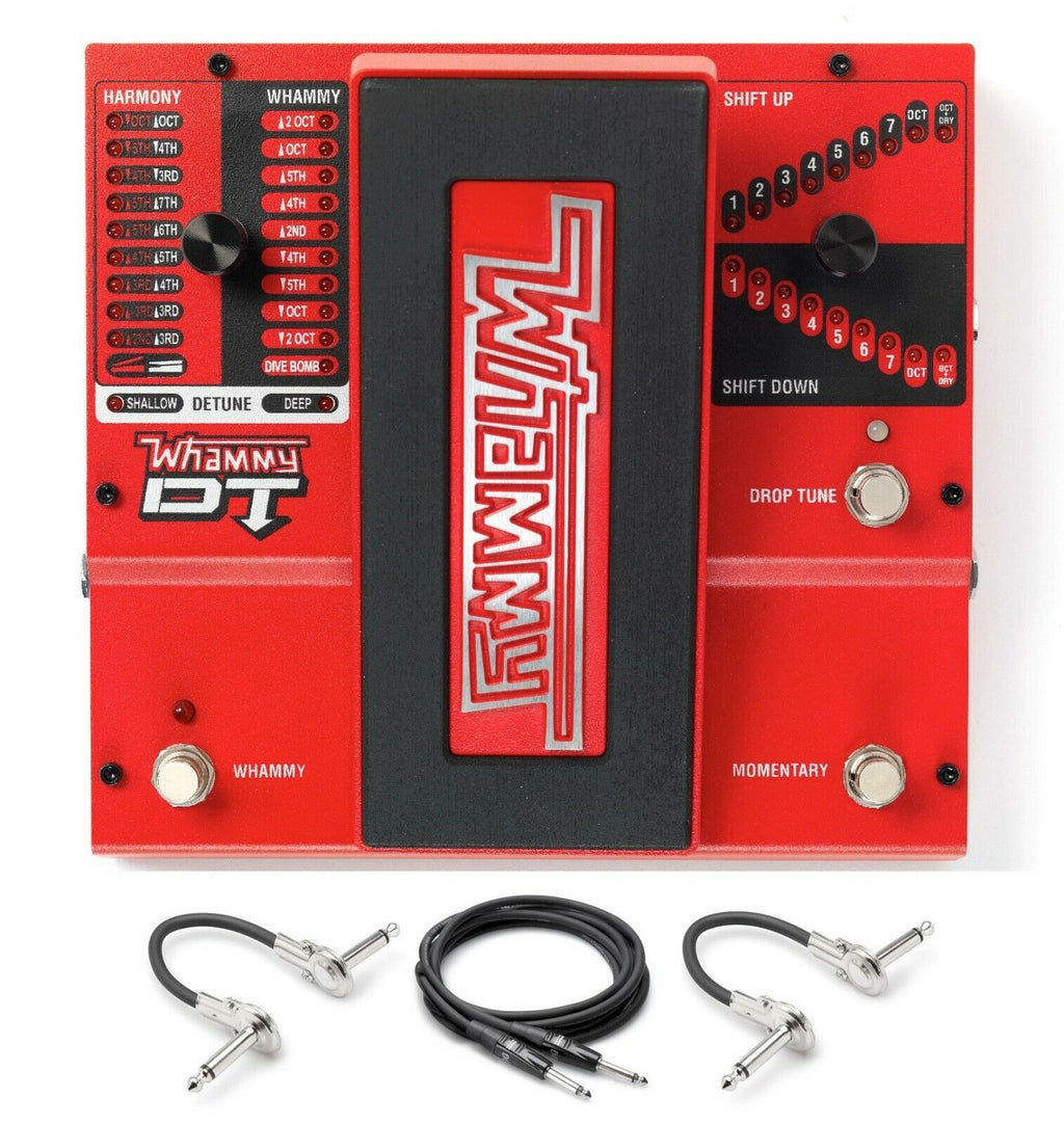 DigiTech Whammy DT pitch shifter pedal — red top view with cables