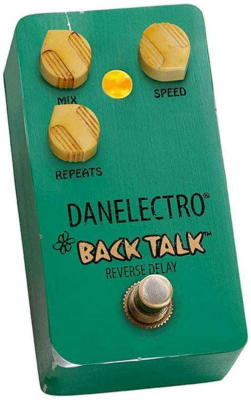 Danelectro Back Talk reverse delay green pedal angled view