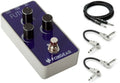 Foxgear Futura delay reverb pedal — purple front with bundled instrument and patch cables