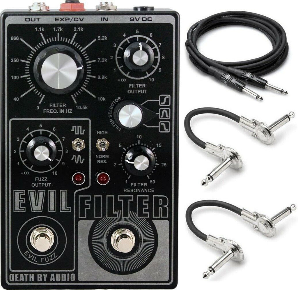 Death By Audio Evil Filter fuzz pedal — black, with included Hosa cables