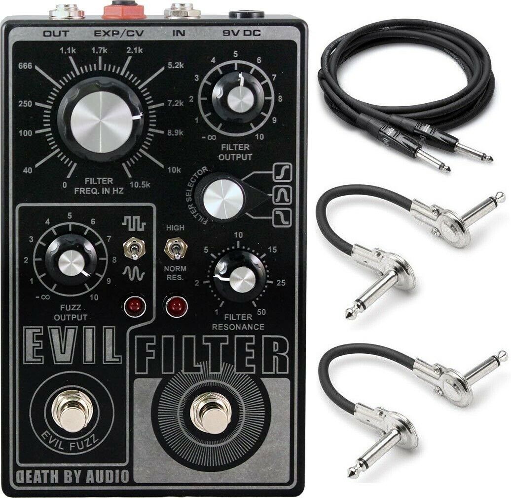 Death By Audio Evil Filter fuzz pedal — black, with included Hosa cables