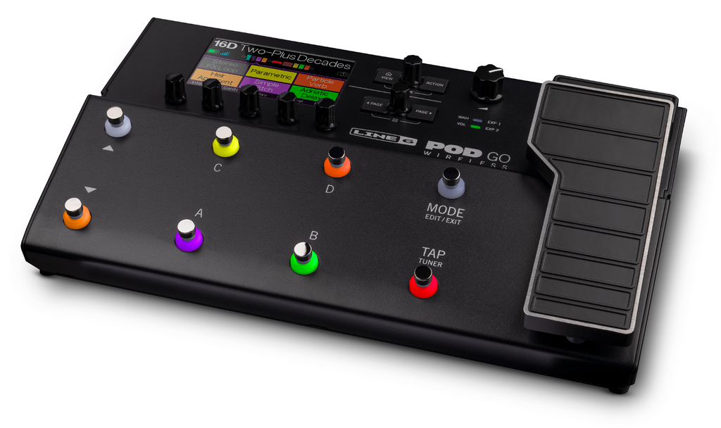 New Line 6 POD Go Wireless guitar effects processor footswitches and controls detail, black