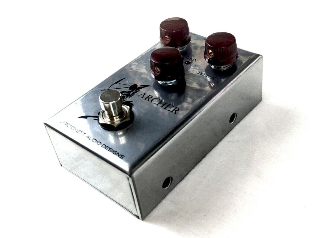 J Rockett Archer overdrive boost pedal — side view close-up of footswitch