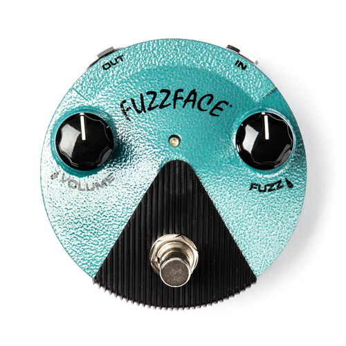 Used Dunlop FFM3 Jimi Hendrix Fuzz Face Mini — top-down view, teal enclosure