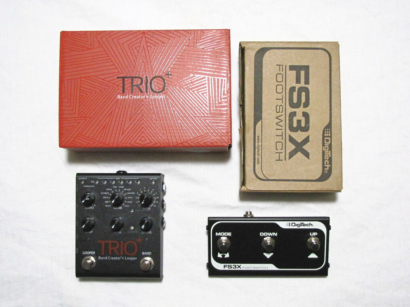 DigiTech Trio+ Band Creator Looper guitar pedal — top view, black enclosure