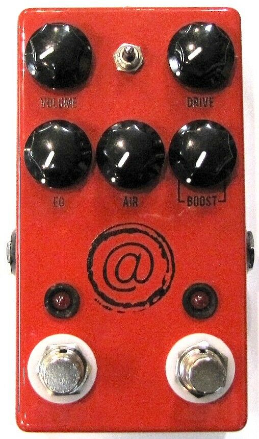 JHS AT+ Andy Timmons overdrive pedal — red enclosure, @ logo, front view