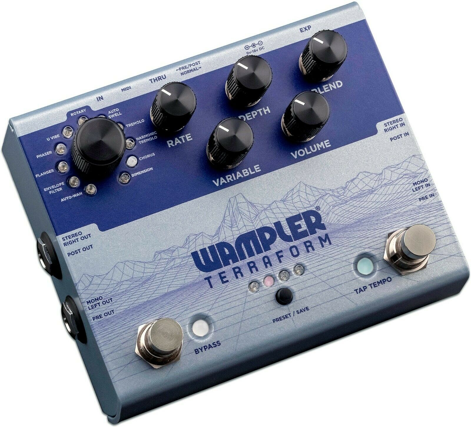 Silver Wampler Terraform modulation pedal angled view