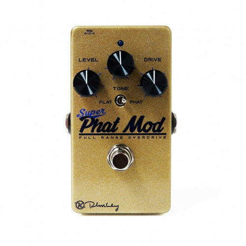 Keeley Super Phat Mod JFET overdrive pedal — gold sparkle enclosure, level drive tone controls