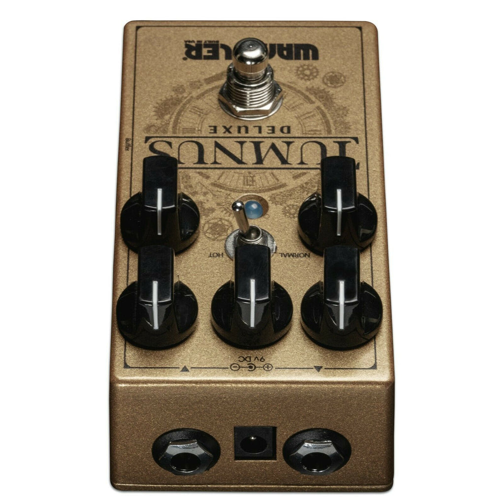 Wampler Tumnus Deluxe overdrive boost pedal, gold enclosure top view