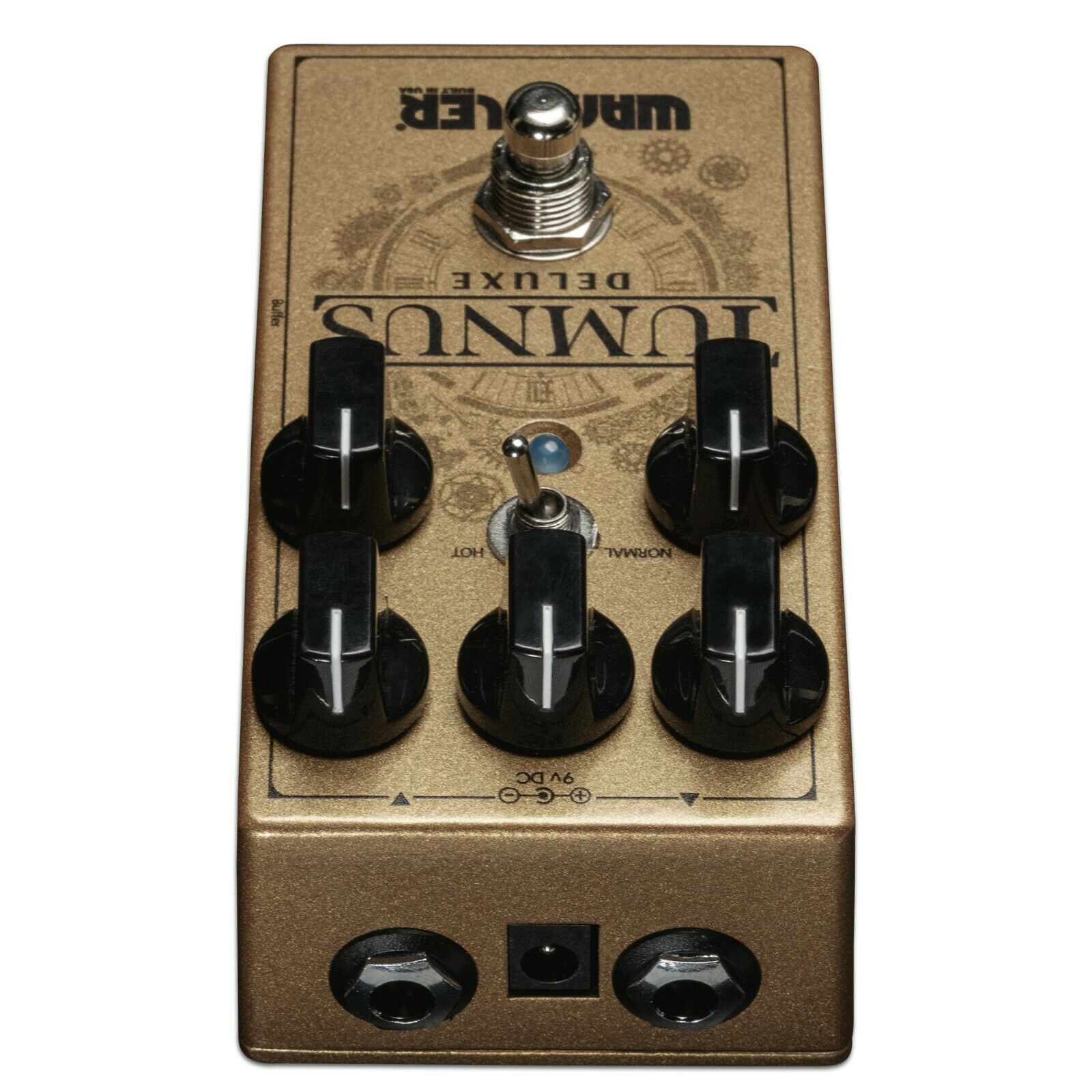 Wampler Tumnus Deluxe overdrive boost pedal, gold enclosure top view
