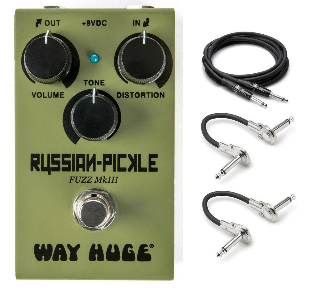Way Huge Smalls WM42 Russian Pickle green fuzz mini pedal with included Hosa patch and guitar cables