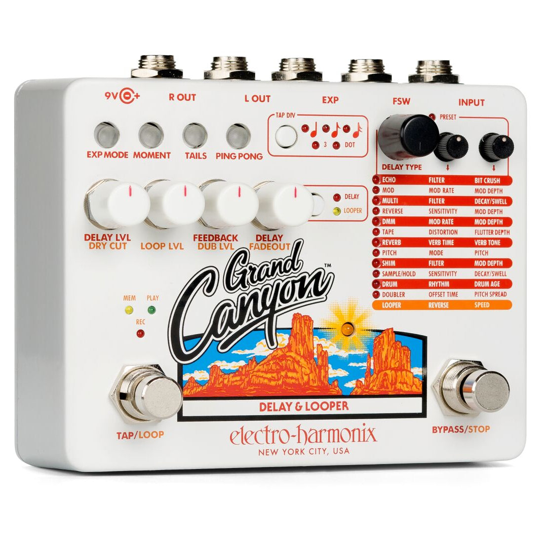 EHX Grand Canyon delay looper front footswitch detail