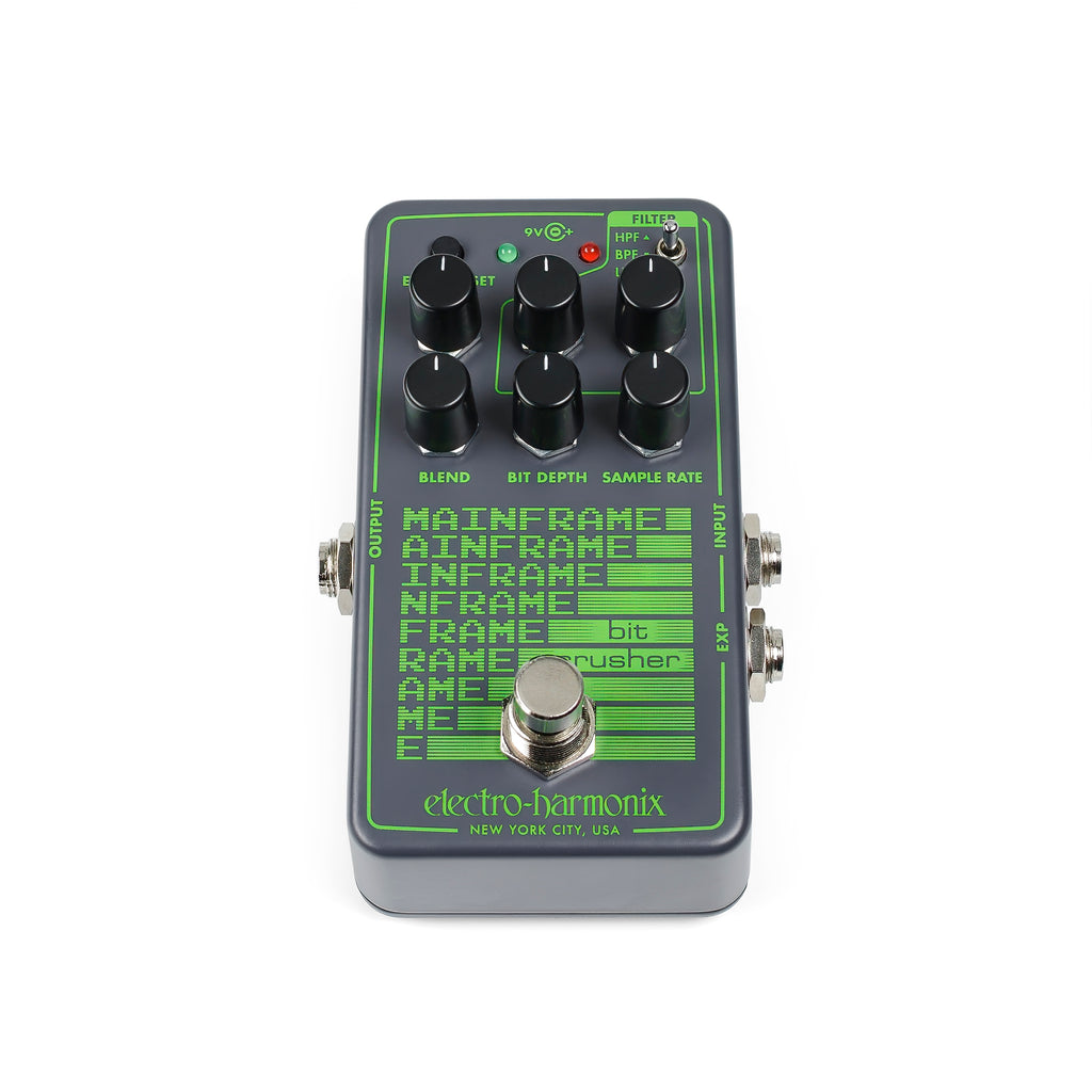 Electro-Harmonix Mainframe Bit Crusher — angle view showing filter switch HPF/BPF/LPF