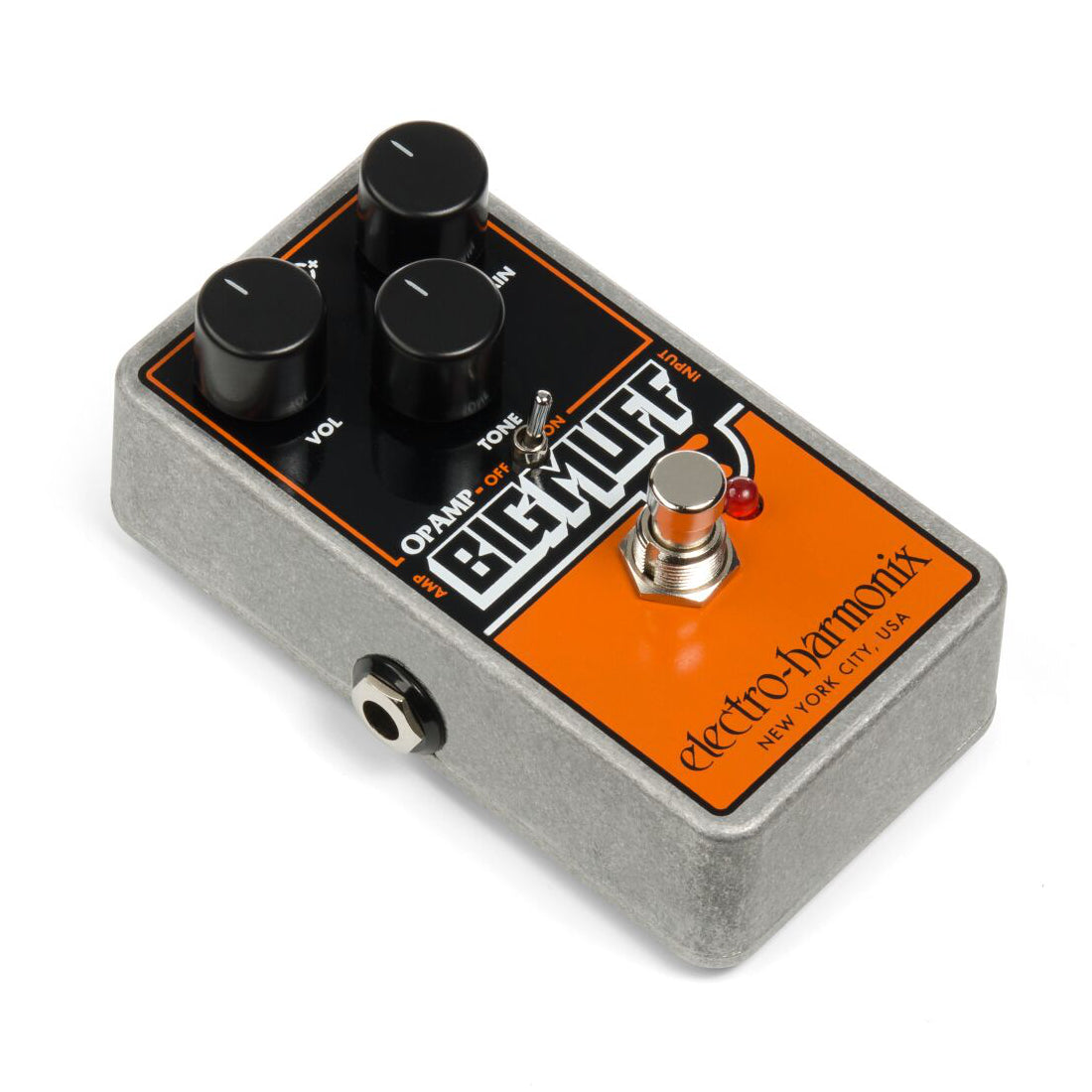 Electro-Harmonix Op-Amp Big Muff fuzz pedal jacks view