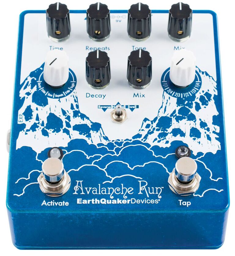 EarthQuaker Avalanche Run V2 delay reverb pedal — angled view