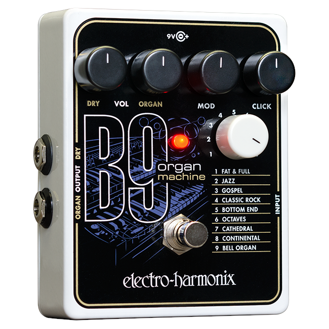 Electro-Harmonix B9 Organ Machine black guitar effects pedal top view