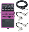 Boss BF-3 Flanger pedal — purple enclosure with included cables