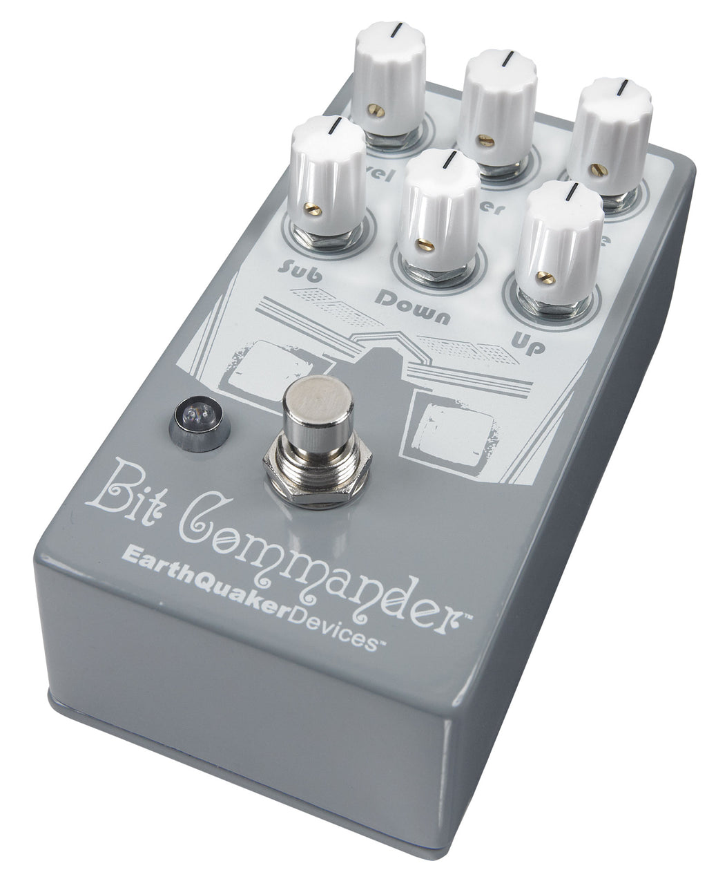 EarthQuaker Devices Bit Commander V2 synth pedal in gray, angled side view