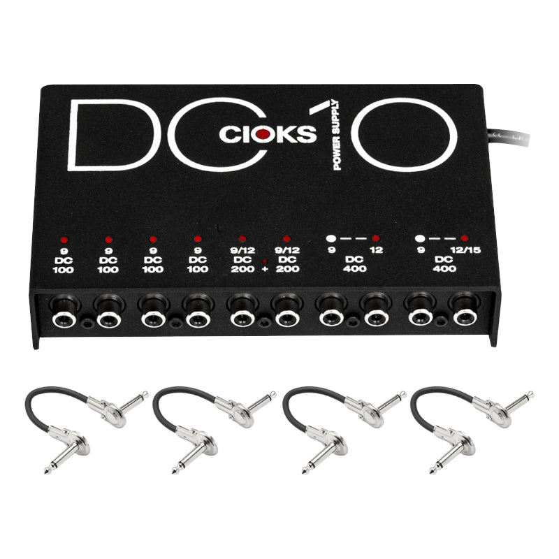 CIOKS DC10 pedal power supply — black unit with four included patch cables