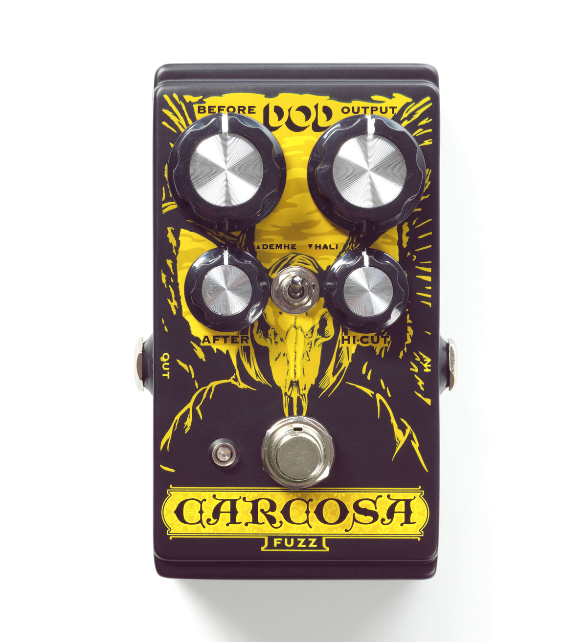 DigiTech DOD Carcosa fuzz pedal — top control panel