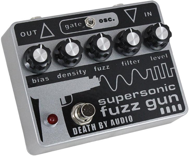 Death By Audio Supersonic Fuzz Gun pedal - diagonal angle view