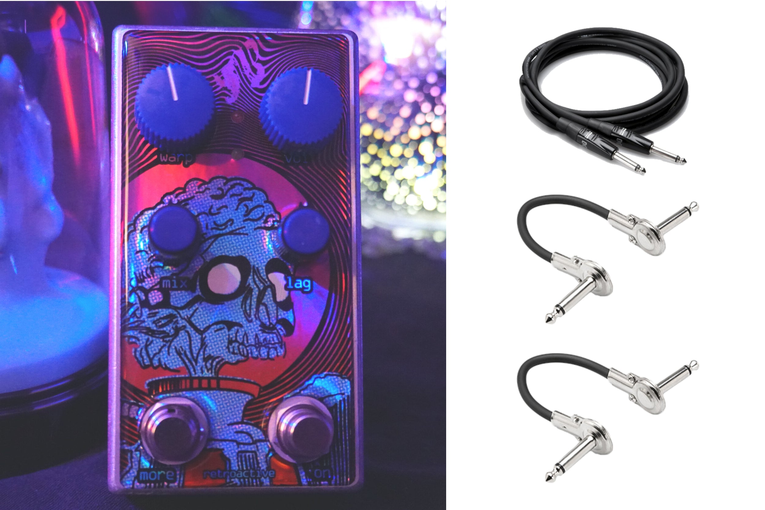 Retroactive Pedals Dot Chaser holographic tape warble pedal with patch and guitar cables