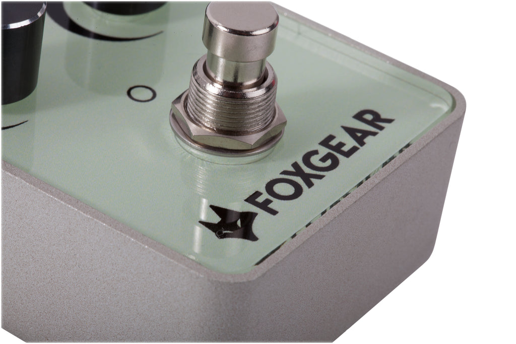 Foxgear Fenix overdrive pedal — Foxgear logo detail