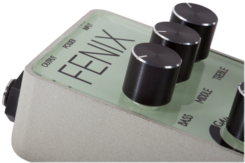 Foxgear Fenix overdrive pedal — logo detail view