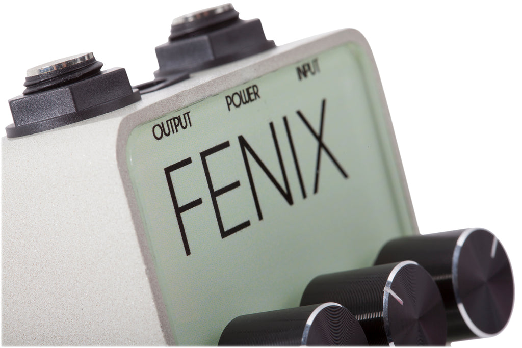 Foxgear Fenix overdrive pedal — left logo detail