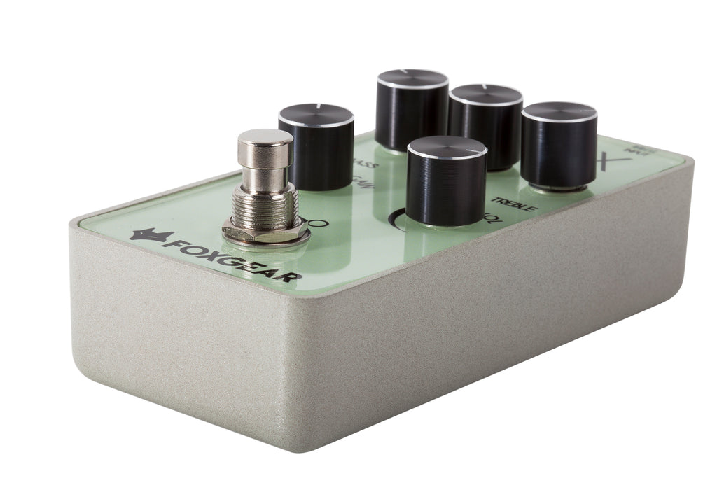 Foxgear Fenix overdrive pedal — angled upshot view