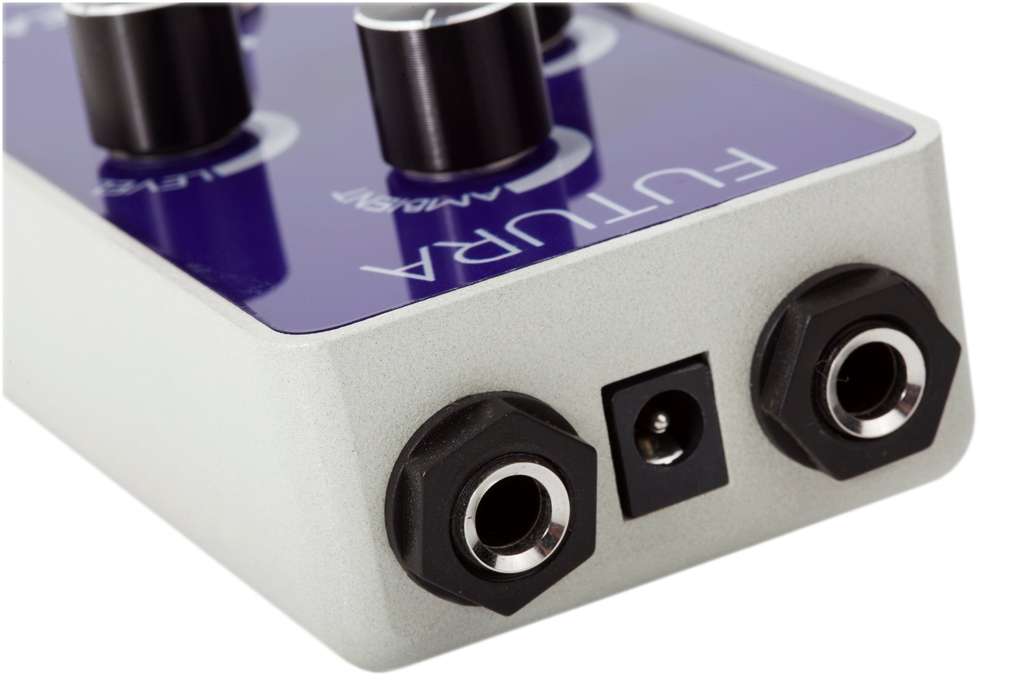 Foxgear Futura delay reverb pedal — input and output jacks