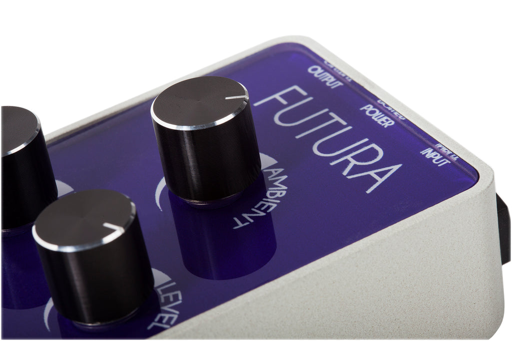 Foxgear Futura delay reverb pedal — logo detail view