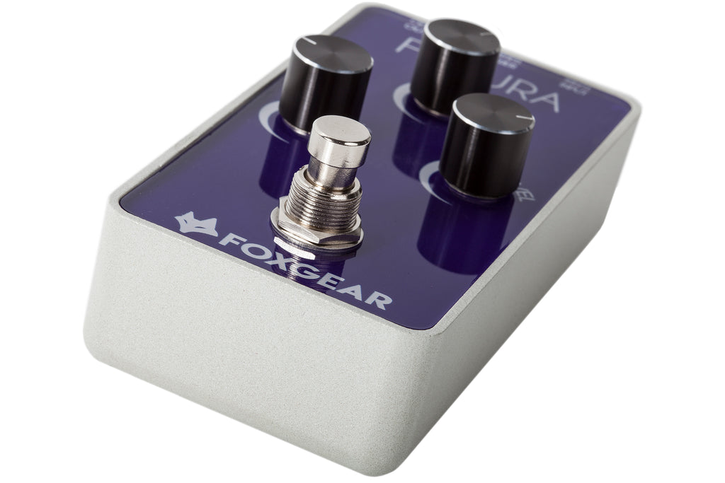 Foxgear Futura delay reverb pedal — angled upshot view
